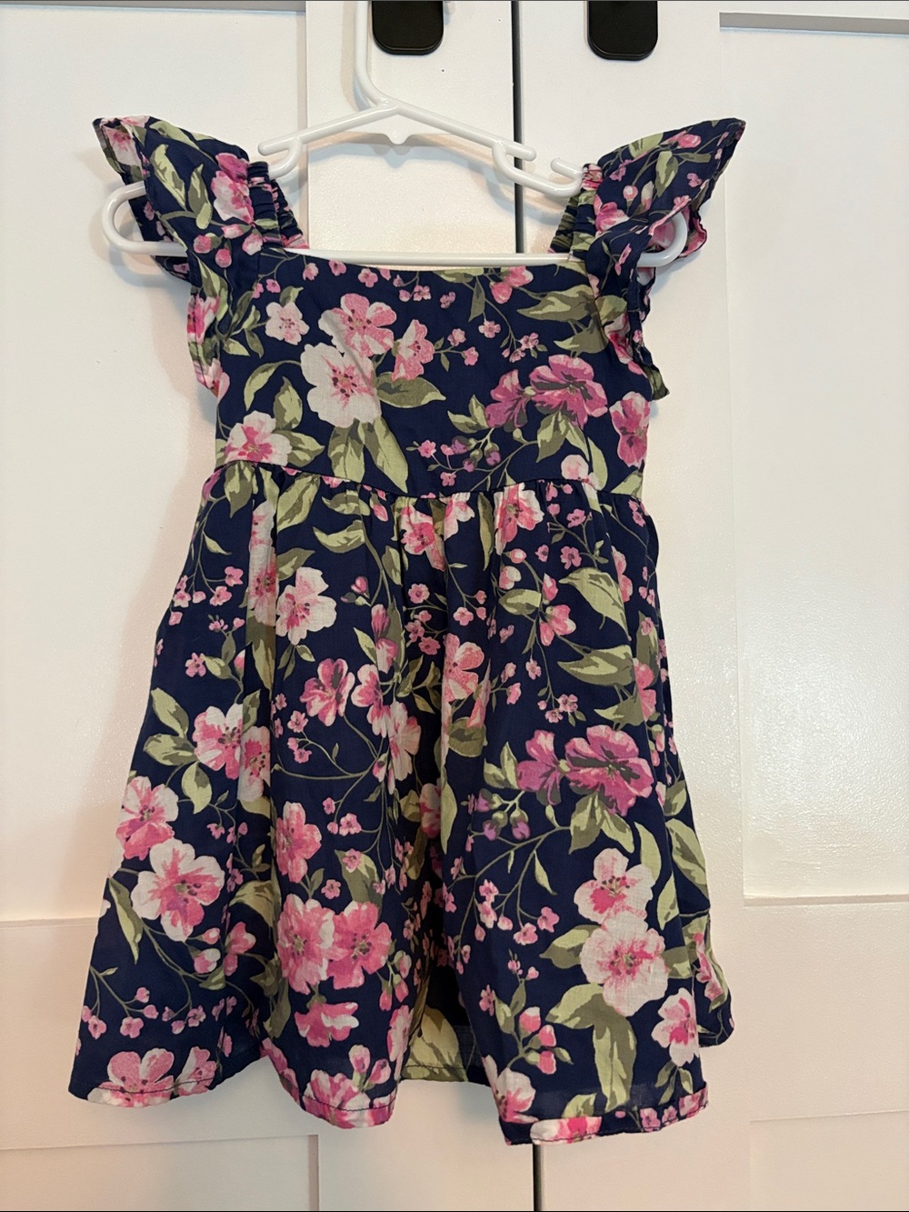 Girls Navy Floral Sundress with Pink Blossoms
